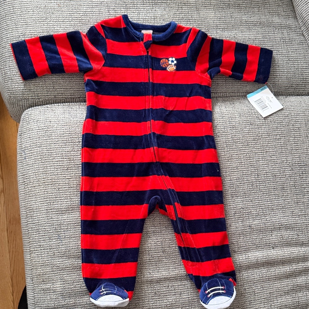 Little Me Red and Blue Striped Footie